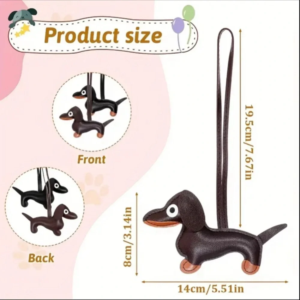 Dachshund, Black Faux Leather Dog Bag Charm, NEW